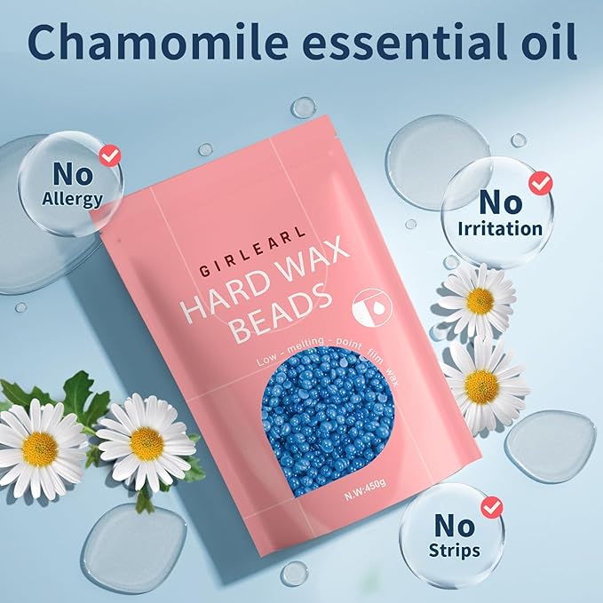 Hard Wax Beads, 1lb Wax Beans for Hair Removal, Hard Wax for Women Sensitive Skin at Home, Wax Refill Perfect for Brazilian Bikini, Eyebrow, Legs, Facial and Full Body with Chamomile Formula-Velvo Beauty