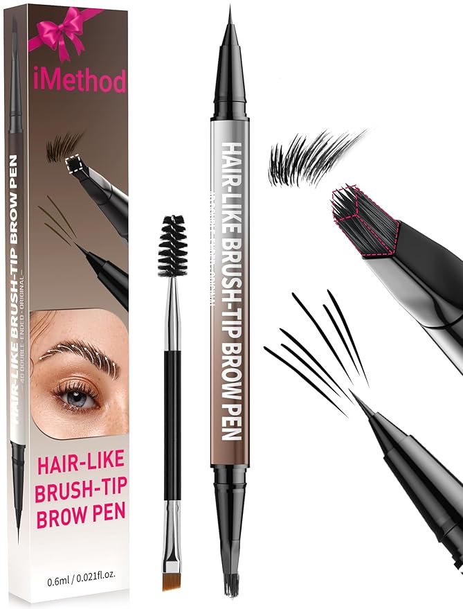iMethod Eyebrow Pen - Eyebrow Pencil,2-in-1 Eyeliner Dual-Ended Microblading Eyebrow Pencil Long Lasting Waterproof Hair-Like Brow Pencil,with Eyebrow Brush,Eyebrow Pencils for Women,Black-Velvo Beauty