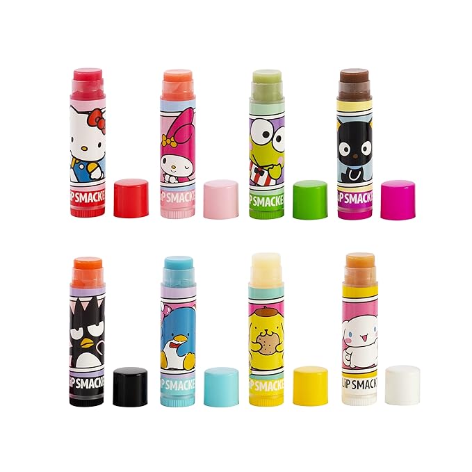 Lip Smacker Sanrio Hello Kitty and Friends 8-Piece Flavored Lip Balm, Clear, For Kids, My Melody, Little Twin Stars, and Chococat-Velvo Beauty