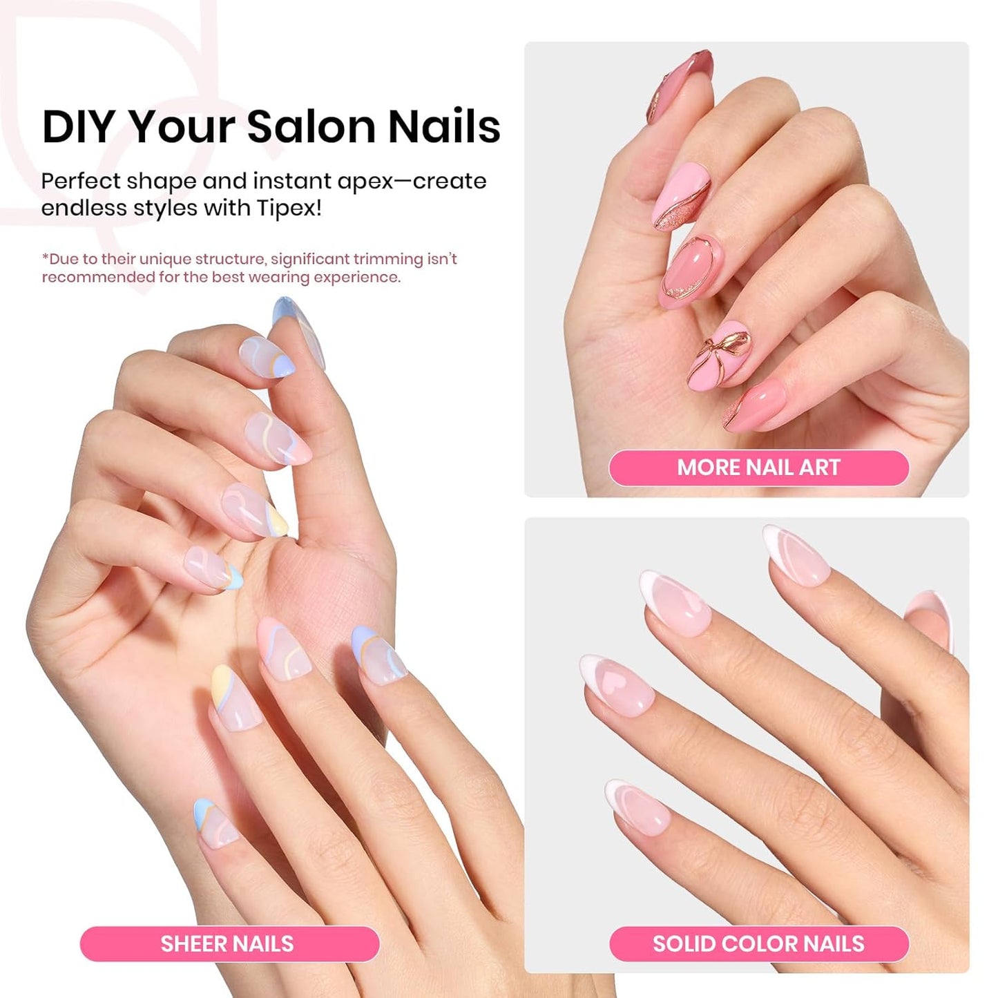 Beetles Tipex Instant Apex Nail Tips Kit, Oval Short 224Pcs 16 Sizes Pre-Building & Pre-Etched Thicker Acrylic Nails False Nail Extension with Tipex Uv Nail Glue Mini Nail Lamp-Velvo Beauty