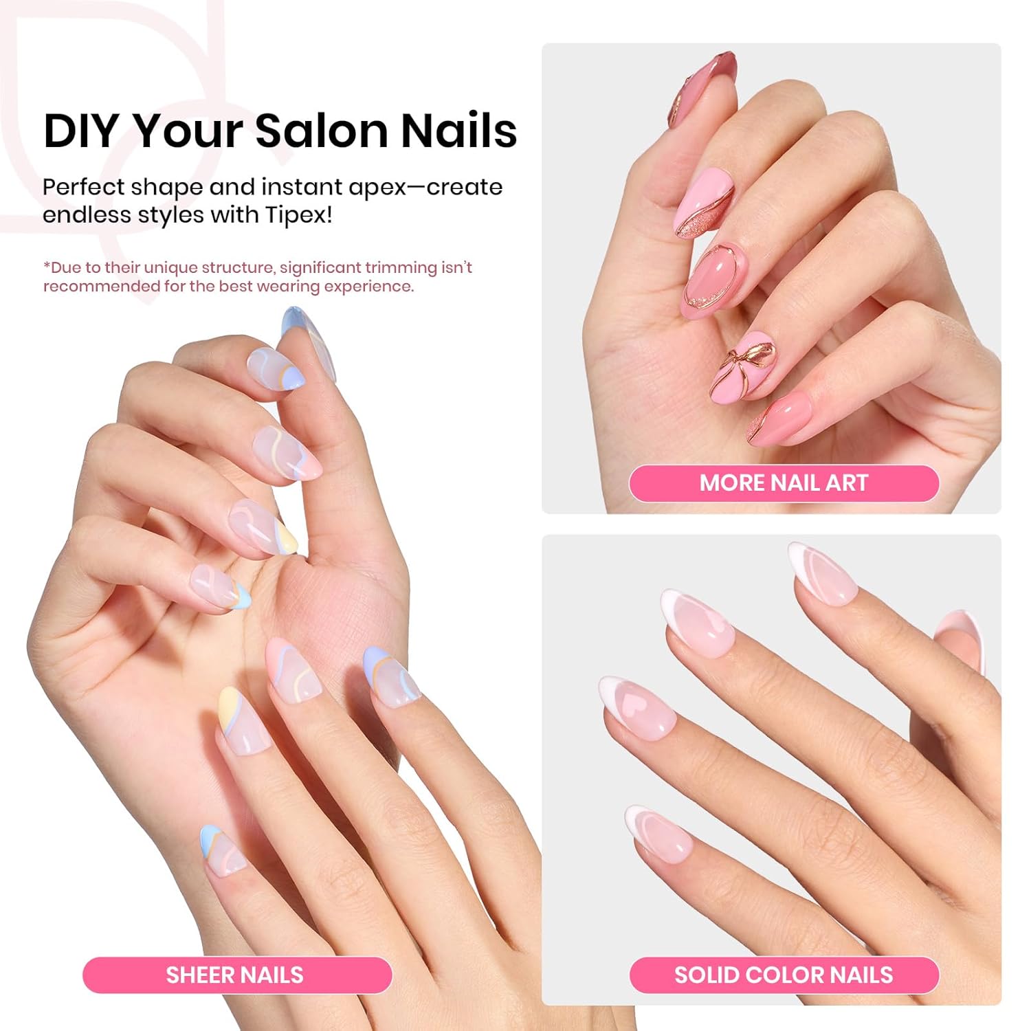 Beetles Tipex Instant Apex Nail Tips Kit, Oval Short 224Pcs 16 Sizes Pre-Building & Pre-Etched Thicker Acrylic Nails False Nail Extension with Tipex Uv Nail Glue Mini Nail Lamp-Velvo Beauty