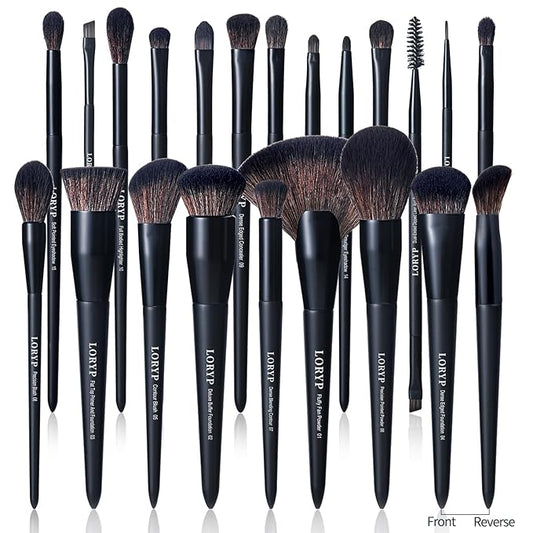 LORYP Black Makeup Brushes Set 21Pcs Powder Blush Foundation Concealer Highlighter Brush Vegan Pro Face and Eye Brush Kit-Velvo Beauty