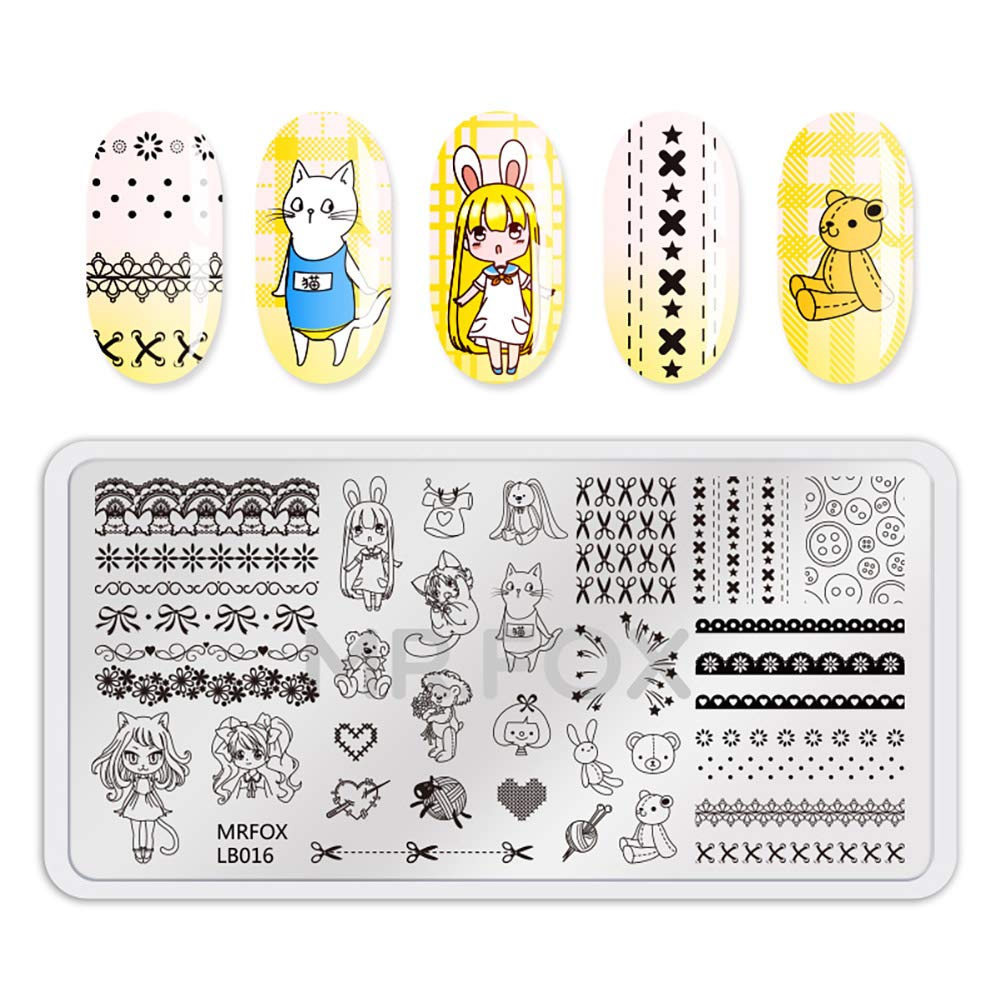 Mr. Fox Nailed Board Set Feather Fox Rabbit Easter Tropical Beach Fruit Bear Cartoon Art DIY Hot Print Template-Velvo Beauty