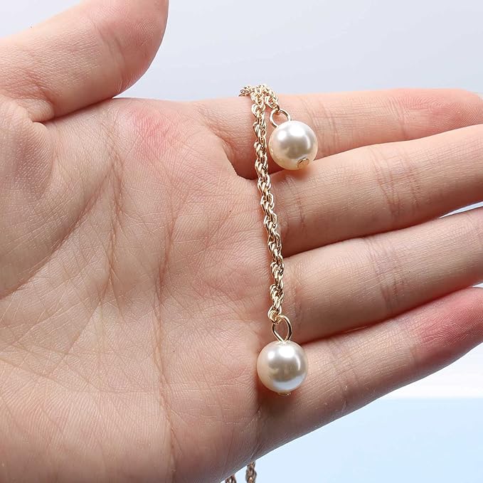 Boho Pearl Lariat Necklace Gold Chunky Chain Y Necklace Pearl Tassel Necklace Long Necklaces for Women and Girls Prom Bridal Necklace Jewelry-Velvo Beauty