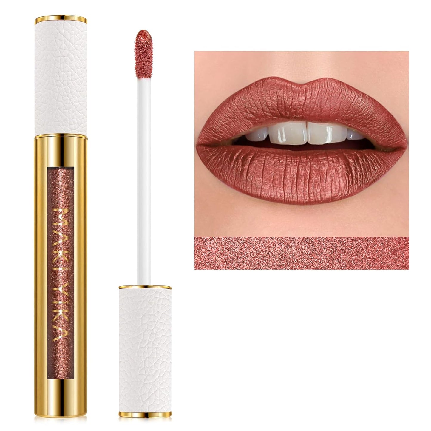MAKI YIKA Metallic Lipsticks Long Lasting Brown Lipstick for Women, High Shine Glitter Lipstick No Smudge Transferproof iquid Lip Gloss (BR09 Celebration)-Velvo Beauty