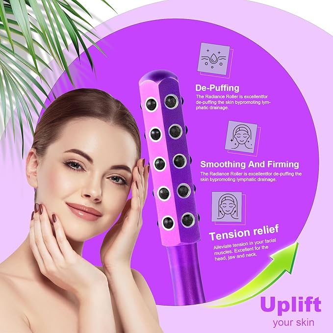 2025 Beauty Roller – Germanium Stone Face Sculpting Tool, Uplift Facial Massaging Beauty Tool, Firming Massage Wand for Skin Tightening, Portable Cooling & Sculpting (Purple)-Velvo Beauty