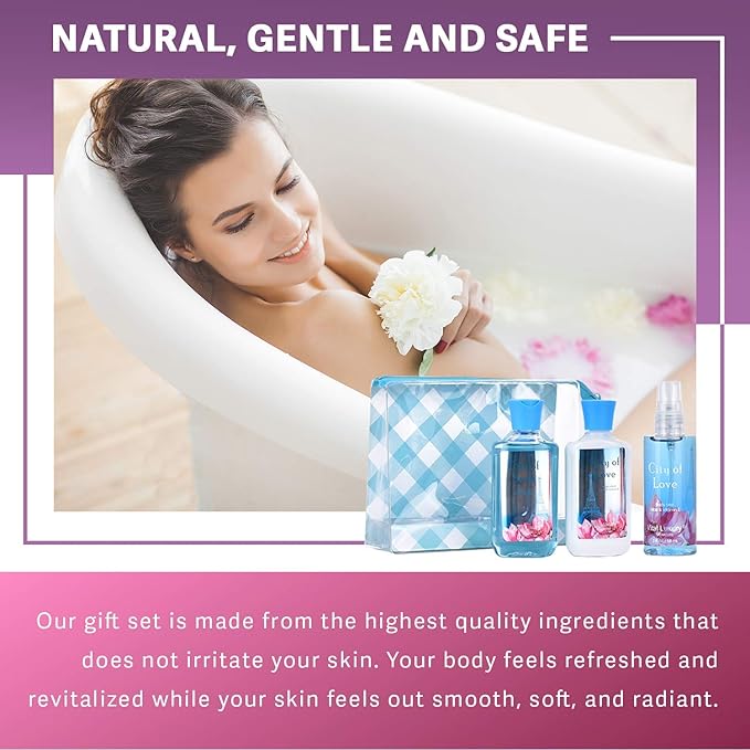 Bath & Body Care Travel Set - Home Spa Set with Body Lotion, Shower Gel and Fragrance Mist, Valentines Day Gifts for Her and Him(City of Love)-Velvo Beauty