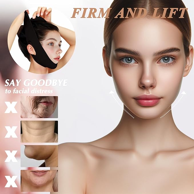 Reusable V Line Lifting Mask with Chin Strap, V Shaped Face Mask for Sagging, Jaw Exerciser (Black)-Velvo Beauty