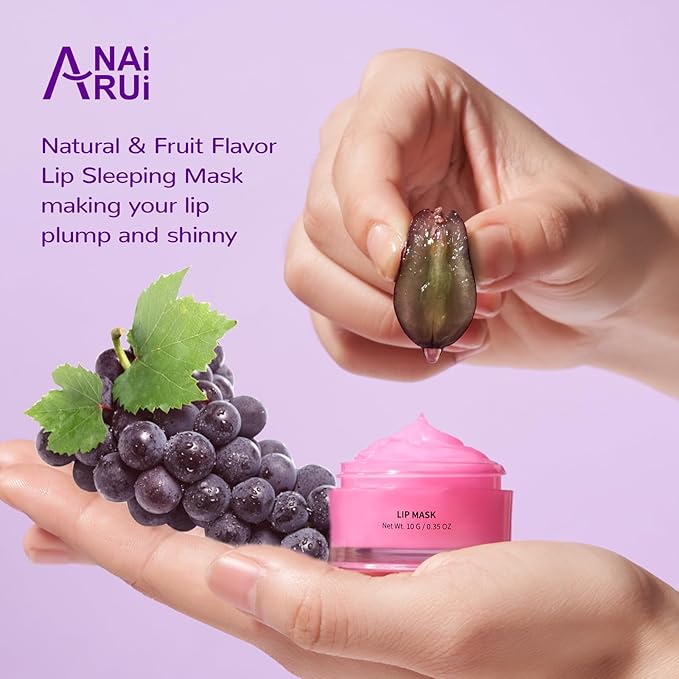 ANAI RUI Lip Therapy Set, Lip Scrub & Lip Mask, Overnight Hydrating Lip Moisturizer with Lip Exfoliator Scrub and Lip Sleeping Mask for Lip Plumping, Lip Gift Kit for Dry, Chapped, Dark Lips, Grape-Velvo Beauty