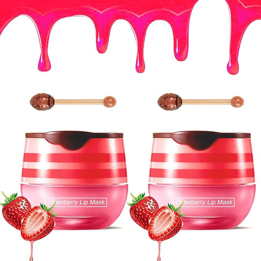 2PCS Strawberry Pot Lip Balm with Brush,Lip Exfoliating Balm Sleeping Lip Mask,Hydrating Prevention Dry and Cracked Lip Scrubs Exfoliato Lip Sleeping Mask Reduces Lip Lines Lip Care Products-Velvo Beauty