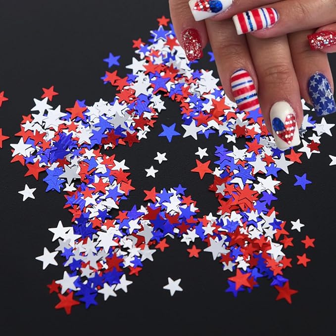 12 Grid July 4th Nail Art Glitter Sequins Independence Day Star Nail Decal Gold Glitter Flakes for Women-Velvo Beauty