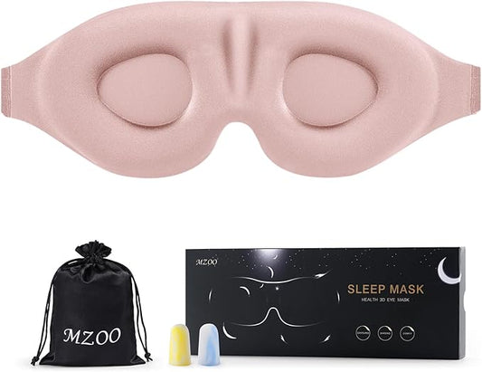 MZOO Luxury Sleep Eye Mask for Side Sleeper Men Women, Zero Eye Pressure 3D Sleeping Mask, Light Blocking Patented Design Night Blindfold, Soft Eye Shade Cover for Travel, Pink-Velvo Beauty