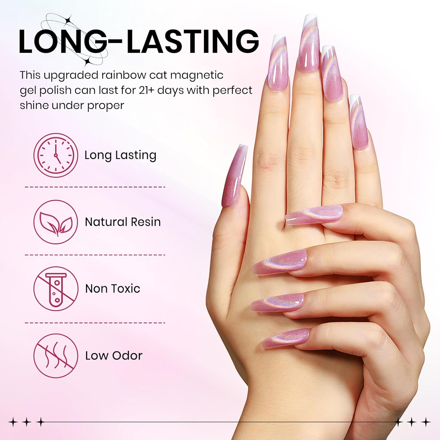 Pink Rainbow Cat Eye Gel Nail Polish Glitter Holographic Gel Polish with Magnetic Stick for a Glittery Iridescent Galaxy Effect Soak Off UV Lamp Perfect for Nail Art & DIY Manicures at Home-Velvo Beauty