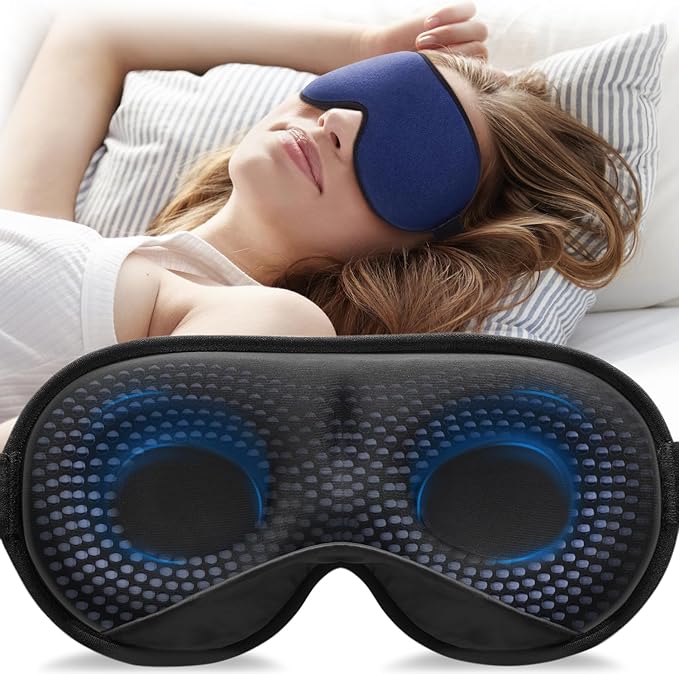 YFONG Weighted Sleep Mask, Women Men 3D Eye Mask Blocking Lights Sleeping Mask (4.2oz/120g), Pressure Relief Night Sleep Eye Mask with Adjustable Strap, Eye Cover Blindfold for Travel Nap Yoga, Blue-Velvo Beauty