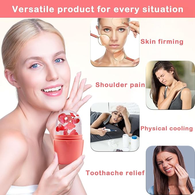 XHJRI Ice Face Roller Massager,Ice Cube Roller for Face, Eyes and Neck Naturally Conditioning and Skin Care,De-Puff Eye Bags,Reduce Migraine Pain,Reusable Massage Silicone Ice Mold (New Pink)-Velvo Beauty