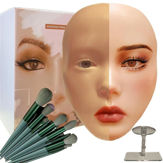 3D Makeup Practice Face, XIJIEMAO Mannequin Head For Makeup, Reusable Silicone Full Makeup Mannequin Head With Stand And Brush Set, Eye Shadow Makeup Face Board, Emerging Makeup Artist, Girl'S Gift-Velvo Beauty