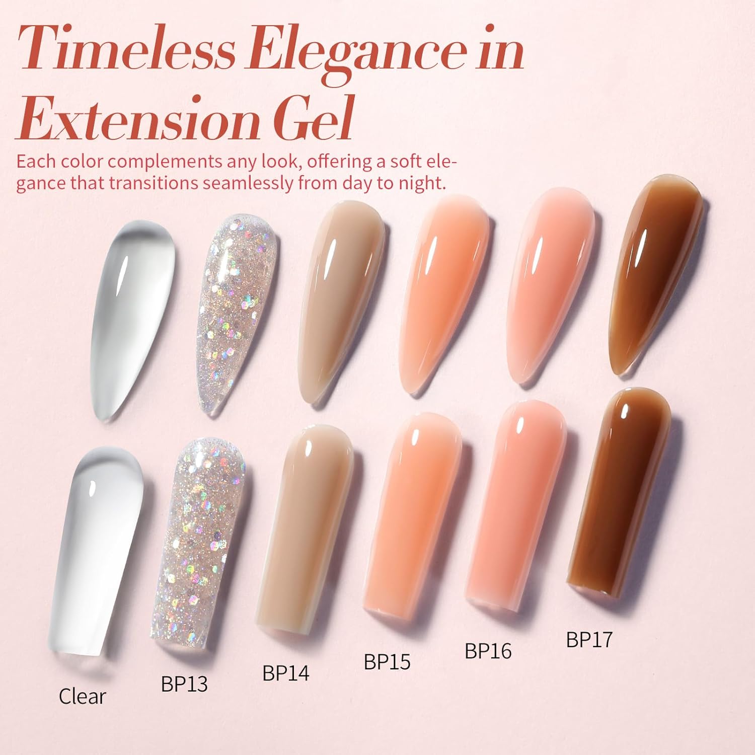 BORN PRETTY Extension Nail Gel Kit-6 Colors Gel Kit Nude Clear Jelly All-In-1 Set Builder Glue with U V Lamp Base Top Coat Set Forms French Manicure Set for Beginner-Velvo Beauty