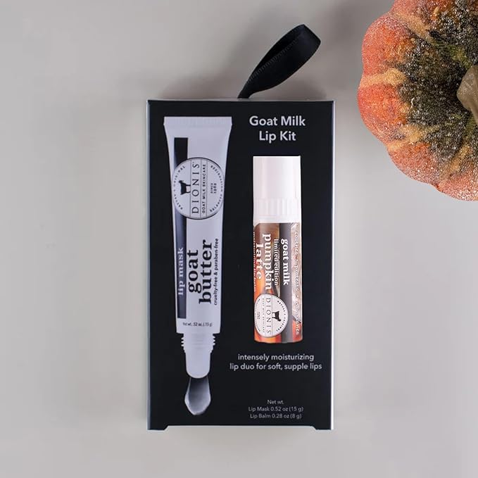 Dionis Goat Butter Overnight Lip Mask & Lip Balm Kit - Goat Milk, Jojoba & Moringa Oils Moisturize & Repair Chapped Lips Overnight while Lip Balm Keeps Moisture Locked In All Day, Pumpkin-Velvo Beauty