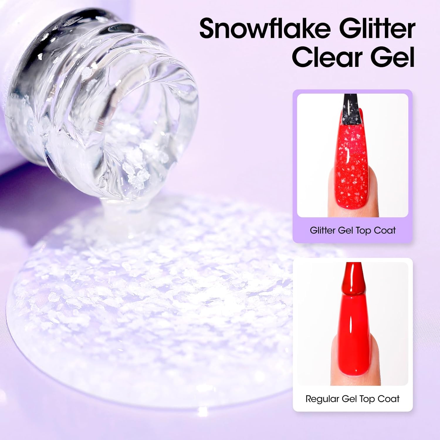 GELLEN Glitter Gel Top Coat, Snowflake Top Coat Nail Polish, Soak off Clear Glossy No Wipe Gel with Shimmer Finish, UV/LED Lamp Needed, Manicure Nail Art Gift for Halloween/Christmas/New Year-Velvo Beauty
