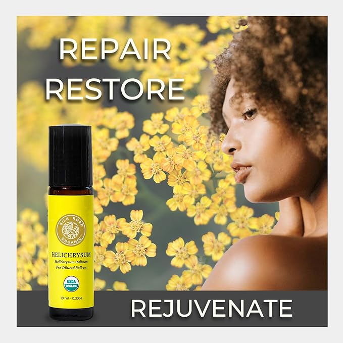 Silk Road Organic Helichrysum Italicum Essential Oil Roll On, 100% Pure USDA Certified Aromatherapy for Skin Vitality & Anti-Aging - 10 ml Roller - Always Pure, Always Organic-Velvo Beauty