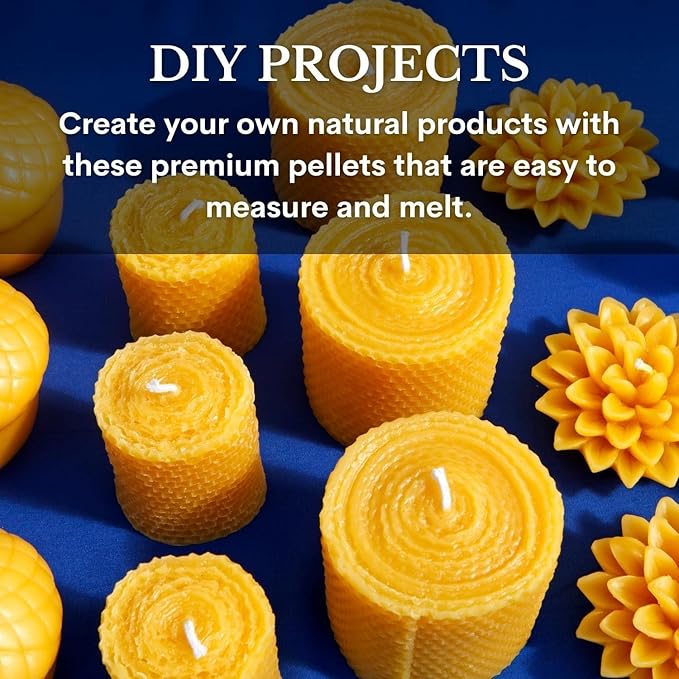 Yellow Beeswax Pellets 2lb (1lb in Each Bag), Pure, Natural, Cosmetic Grade, Organic, Bees Wax Pastilles, 3X Filtered, Great For Candle Making, Soaps, DIY Lip Balms, Lotions By White Naturals-Velvo Beauty