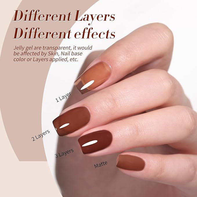 Born Pretty Jelly Gel Nail Polish Set Fall Winter Brown Blood Red Burgundy Black Gel Polish Sheer Milky Nude Transparent Halloween Gel Polish Set Nail Art Varnish Manicure Collection Gift 7ML 6PCS-Velvo Beauty