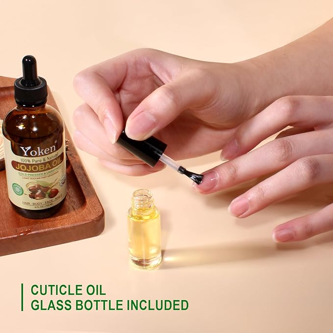 Yoken Jojoba Oil 4 fl oz EWG Verified 100% Pure Jojoba Oil Cold Pressed for Skin, Hair, Nails, Cuticles - Unrefined & Hexane Free, Natural Moisturizer Carrier oils Facial Serum for Gua Sha-Velvo Beauty