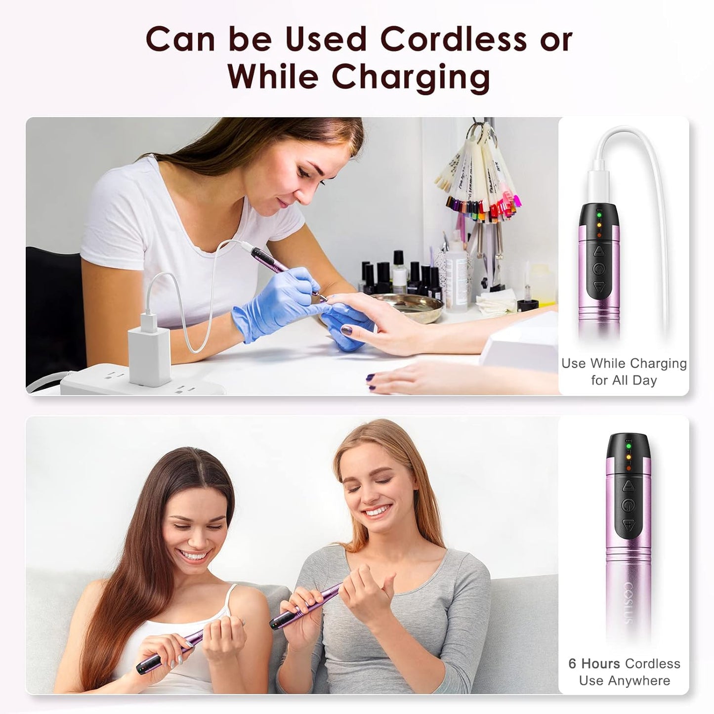COSLUS Cordless Nail Drill Electric File: Professional for Acrylic Gel Dip Powder Nails Portable Nail Drill Machine Kit for Manicure Pedicure Nail Set with Everything Rechargeable Lightweight-Velvo Beauty