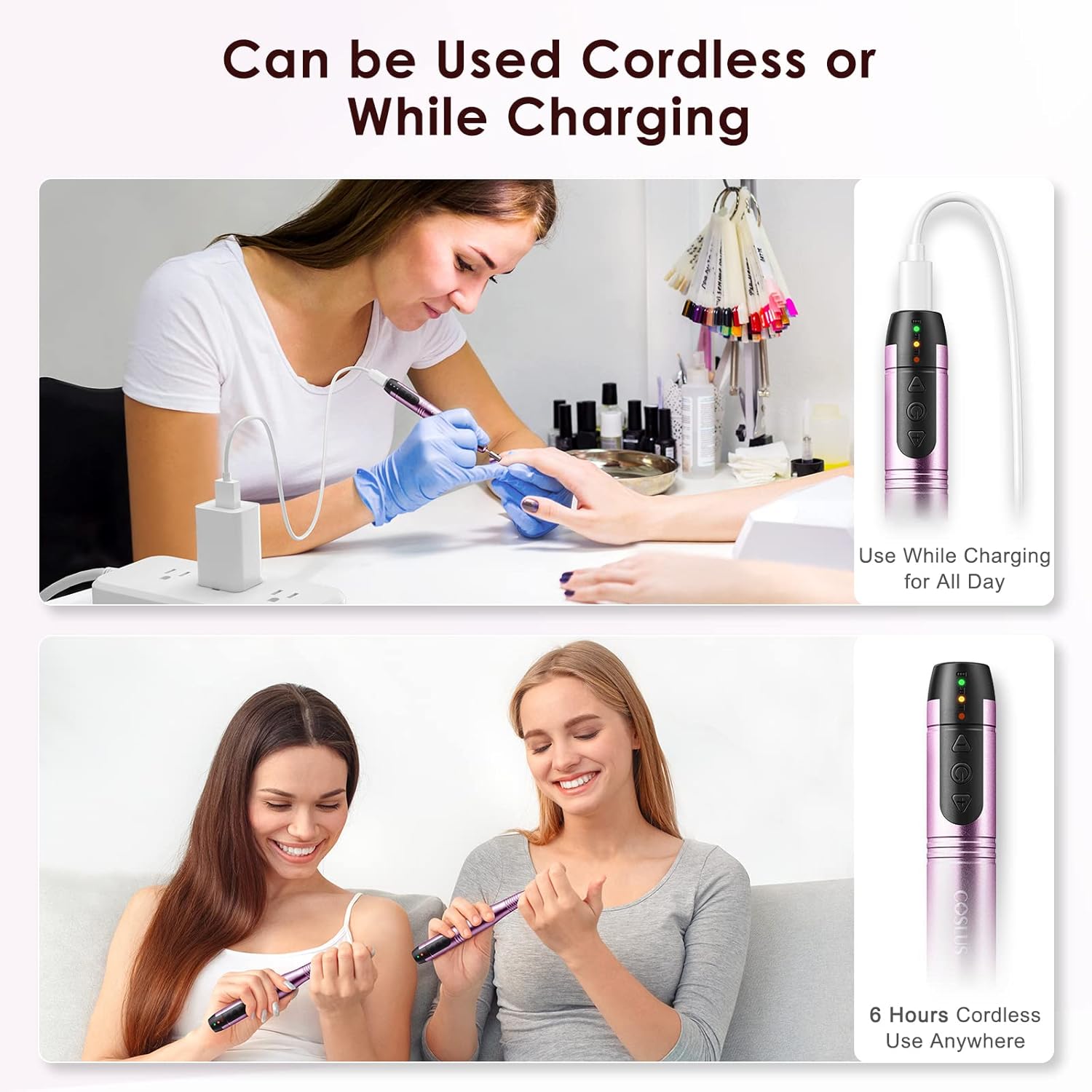 COSLUS Cordless Nail Drill Electric File: Professional for Acrylic Gel Dip Powder Nails Portable Nail Drill Machine Kit for Manicure Pedicure Nail Set with Everything Rechargeable Lightweight-Velvo Beauty