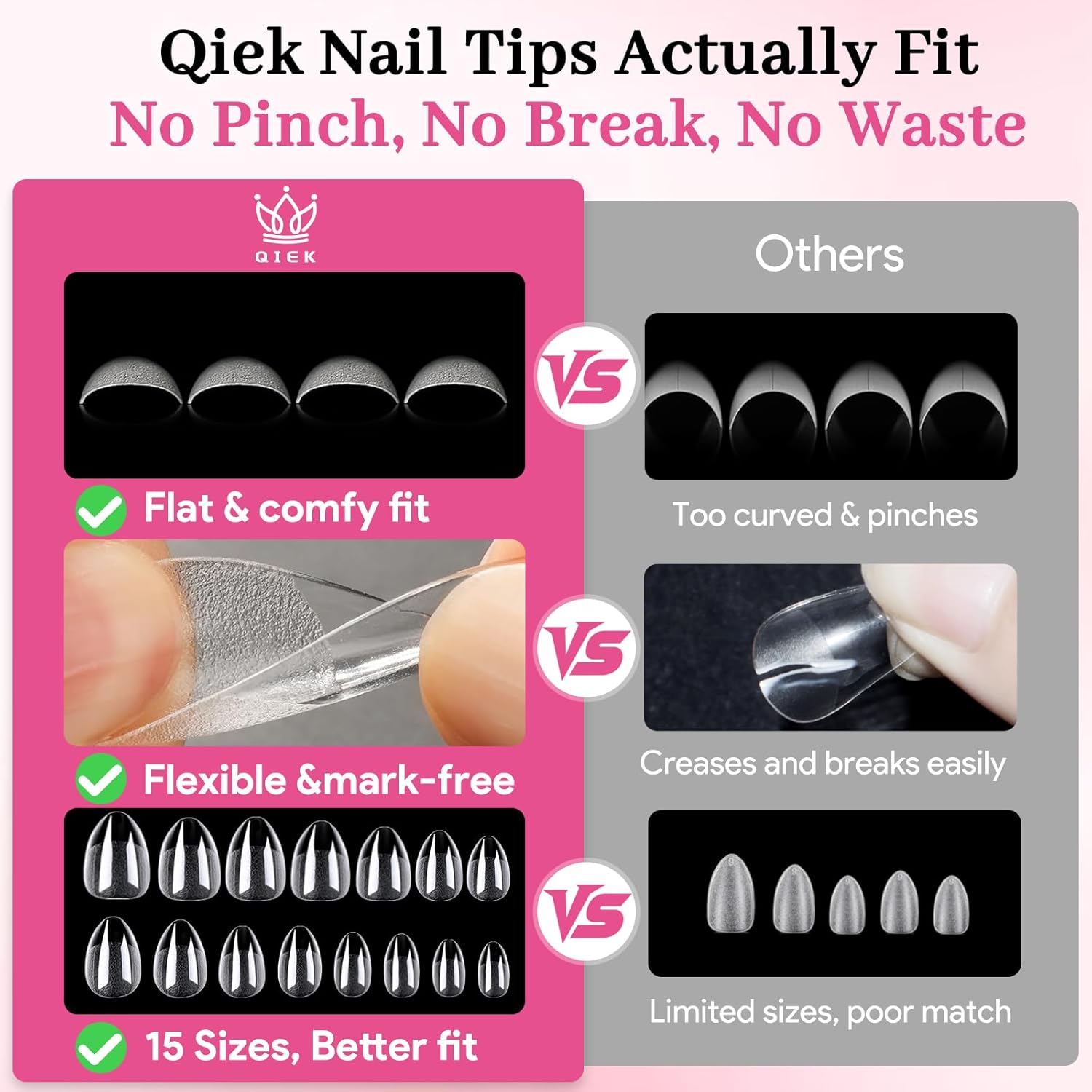 Extra Short Almond False Nail Tips, 15 Sizes 510 PCS Clear Soft Press On Fake Nail Pre-shaped Half Matte Full Cover Gel Nail Tips Extensions Thick Long Lasting for DIY Beginners & Salon Manicure-Velvo Beauty