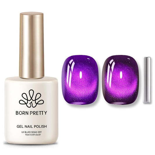 BORN PRETTY Cat Magnetic Eye Gel Nail Polish,Blackish Purple Jelly Glass Magnetic Gel Polish,Glitter Soak Off Nail Art Salon Manicure Home Gift 15ml-Velvo Beauty