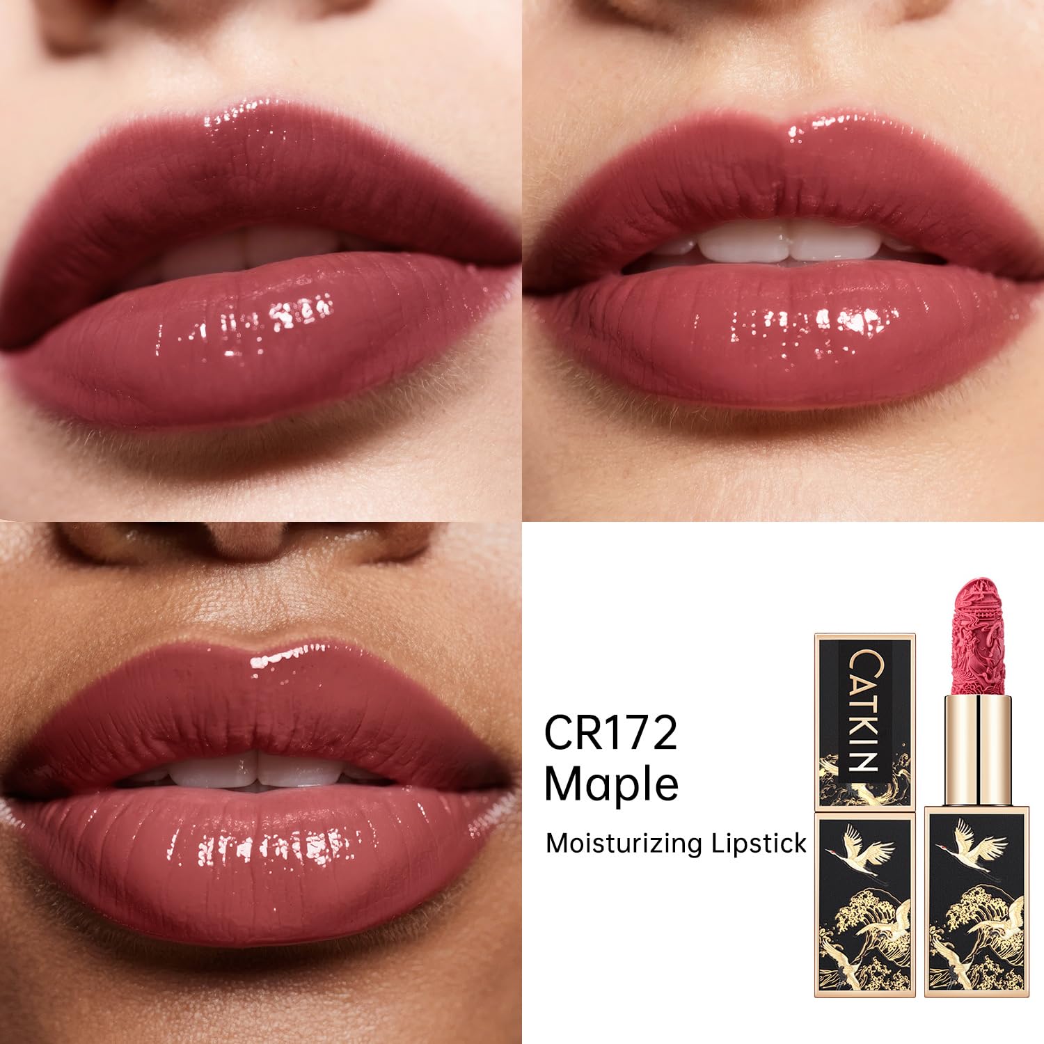 Catkin Moist Lipstick Hydrating High Impact Color Infused with Vitamin E and Avocado Oil Smooth Soft Texture Long Lasting Glow Finish 172-Velvo Beauty