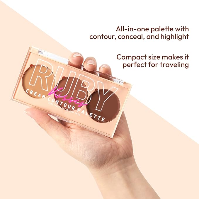 Ruby Kisses Contour Palette 3-in-1 Contour, Conceal, Highlight All-In-One Mini Palette, Long-Lasting, Easy to Blend Cream Contour Palette for Oily and Dry Skin (Medium To Tan)-Velvo Beauty