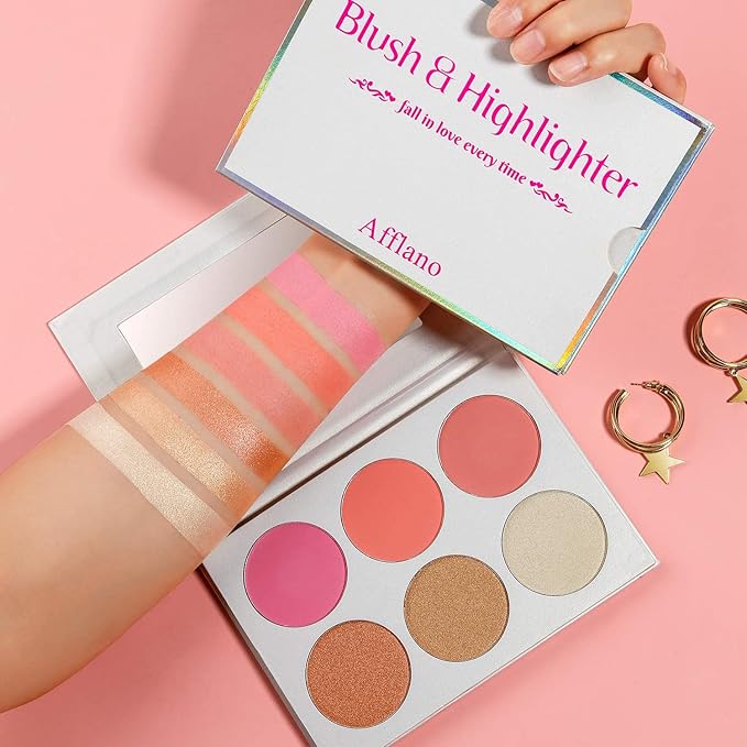 Blusher & Illuminator Highlighter & Bronzer Powder Contour Collection Set - 3 Blusher & 3 Highlighter Powder Palette - Perfect for Contouring and Highlighting - Vegan and Cruelty Free-Velvo Beauty