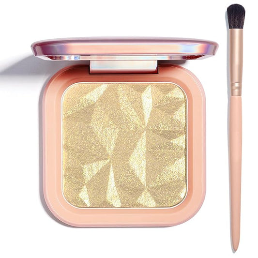 Highlighter Makeup Palette Shimmer Contour Palette Powder for Brighten Face Contour Gold Cheek Highlight Makeup, Long Lasting Highlighter Powder with Mirror for Illuminator Makeup (BEIGE GOLD)-Velvo Beauty