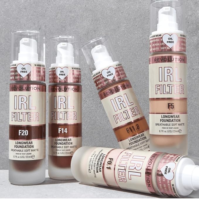 Revolution Beauty, IRL Filter Longwear Foundation, Soft & Breathable Formula, Medium to Full Coverage, Matte Finish, F1, 0.7 Fl. Oz-Velvo Beauty