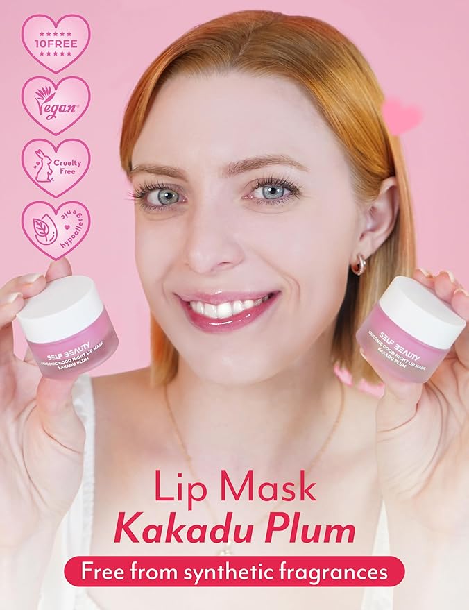 SelfBeauty Lip Mask - Kakadu Plum, Vegan Lip Balm, Daily Lip Moisturizer, Overnight Hydrating Lip Treatment with Vitamin C, Lip Scrub Exfoliator Intensive Lip Repair, 0.51fl.oz-Velvo Beauty