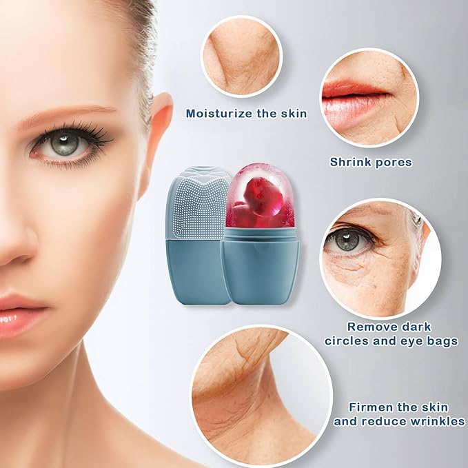 XHJRI Ice Face Roller Massager,Ice Cube Roller for Face, Eyes and Neck Naturally Conditioning and Skin Care,De-Puff Eye Bags,Reduce Migraine Pain,Reusable Massage Silicone Ice Mold (New Blue)-Velvo Beauty