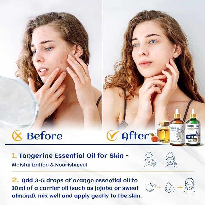 HIQILI 100ML Tangerine Essential Oil, Skin Care, Hair Care, Air Purification, Can be Added to Body Lotion, Shampoos, Diffusers Use - 3.38 Fl Oz-Velvo Beauty