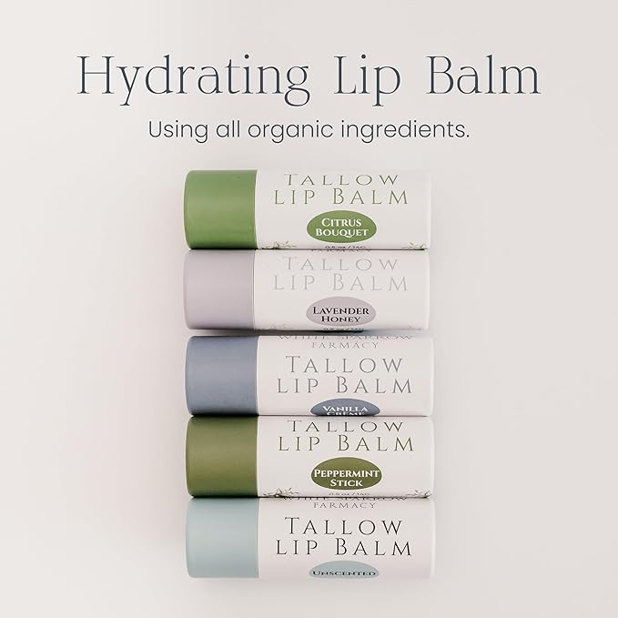 Organic Tallow Lip Balm (Citrus Bouquet) from 100% Grass Fed Cows. Super hydrating with Tallow, Olive Oil, Honey, and Beeswax. Sustainable Cardboard Tubes & Hand Filled. Jumbo Size 0.5 oz.-Velvo Beauty