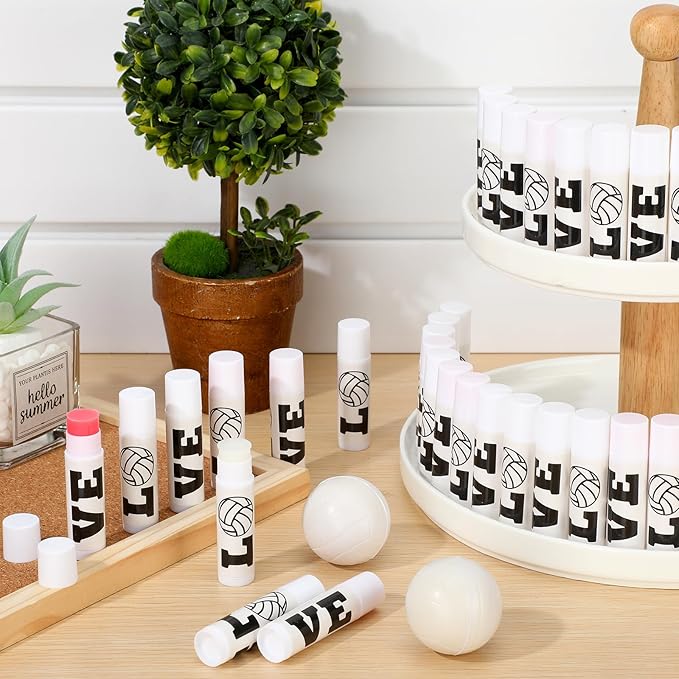 50 Pcs Happy Birthday Lip Balm Bulk Volleyball Moisturizing Lip Gloss with Natural Ingredients Lip Balm Bulk Gifts Baskets Business for Girls Men Women and Children Party (Stylish Volleyball)-Velvo Beauty