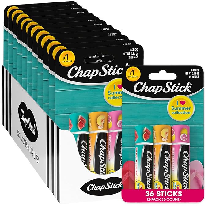 ChapStick Lip Moisturizer I Love Summer Collection 3-Packs (12 Sets/36 Tubes) – Bulk Lip Balm, Refreshing & Sweet, 0.15 Oz Ea-Velvo Beauty