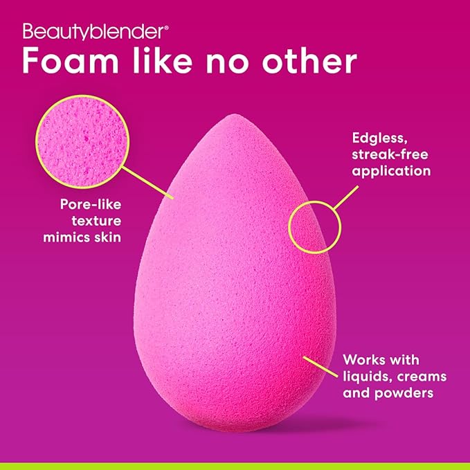 Beautyblender® | Original Pink Beauty Blender Makeup Sponge, Super-Soft Foam Easily Blends Foundations, Powders & Creams, Made in USA, Reusable, Washable, Streak Free Application, Vegan, Cruelty Free-Velvo Beauty