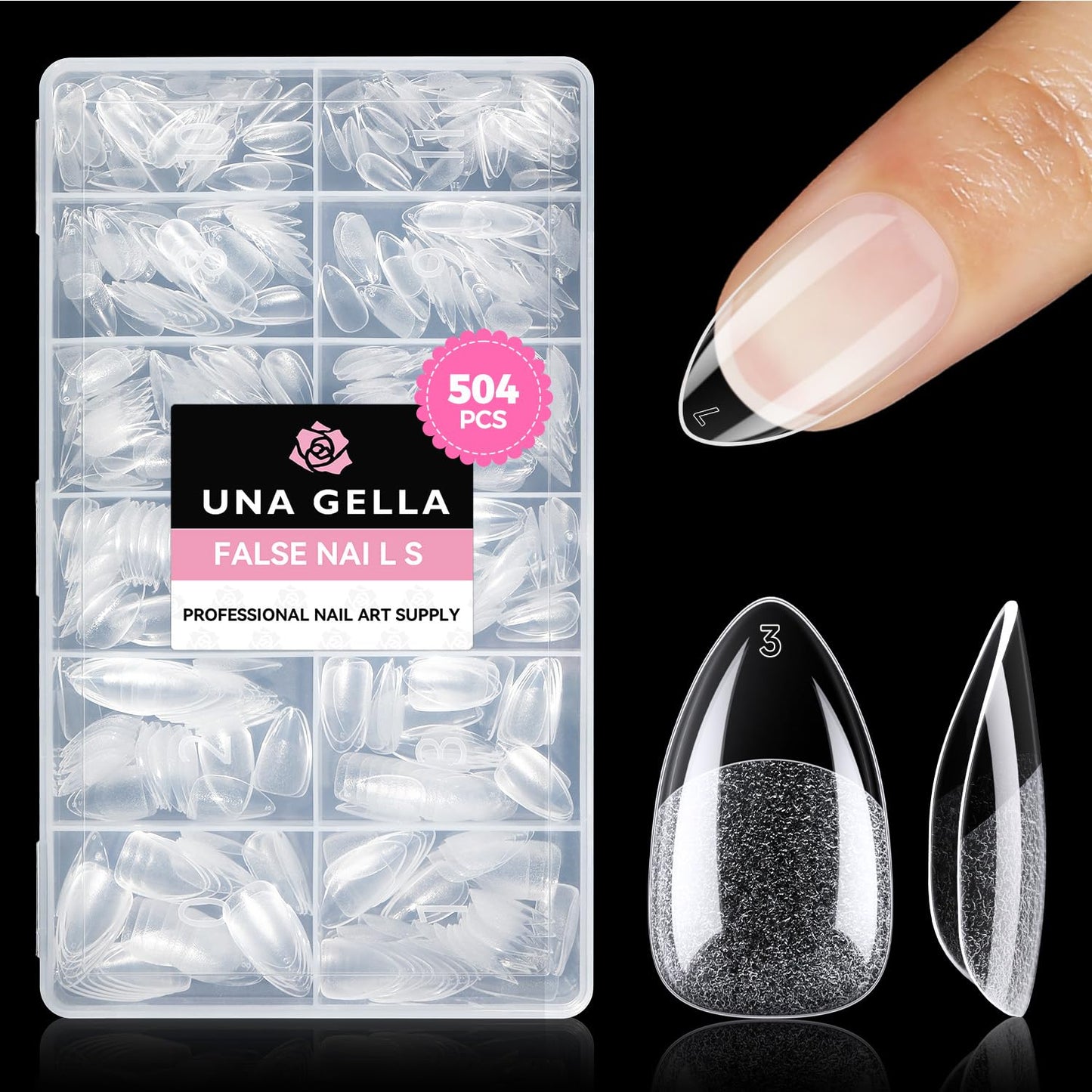 UNA GELLA Short Almond Nail Tips: 504PCS Short Fake Nails Soft Press On Gel Nail Tips Pre Shaped Almond Shape Home Nail Extension Full Cover, 12 Sizes Acrylic Gelly Tips-Velvo Beauty