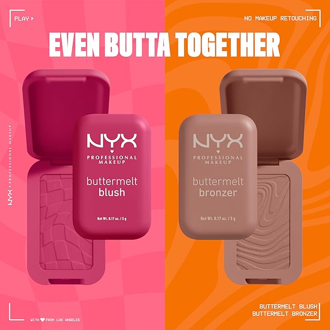 NYX PROFESSIONAL MAKEUP Buttermelt Powder Blush, Fade and Transfer-Resistant Blush, Up to 12HR Make Up Wear, Vegan Formula - For The Butta-Velvo Beauty
