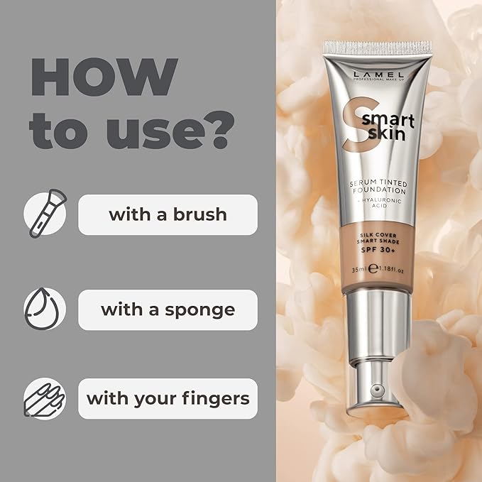 LAMEL Smartskin Serum Tinted Foundation - Hydrating & Nourishing - Hypoallergenic & Skin-Caring - Color Correcting - Anti-Aging Formula with Hyaluronic Acid, 404-1,18 fl.oz-Velvo Beauty