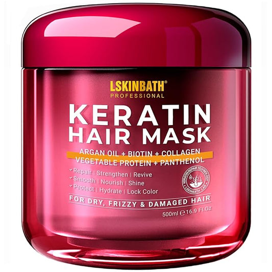 Keratin & Collagen Repair Hair Mask for Damaged Hair | Deep Conditioner Revives Dry, Frizzy, Bleached & Color-Treated Hair | With Argan Oil & Biotin | Treatment for Split Ends | 500ml-Velvo Beauty
