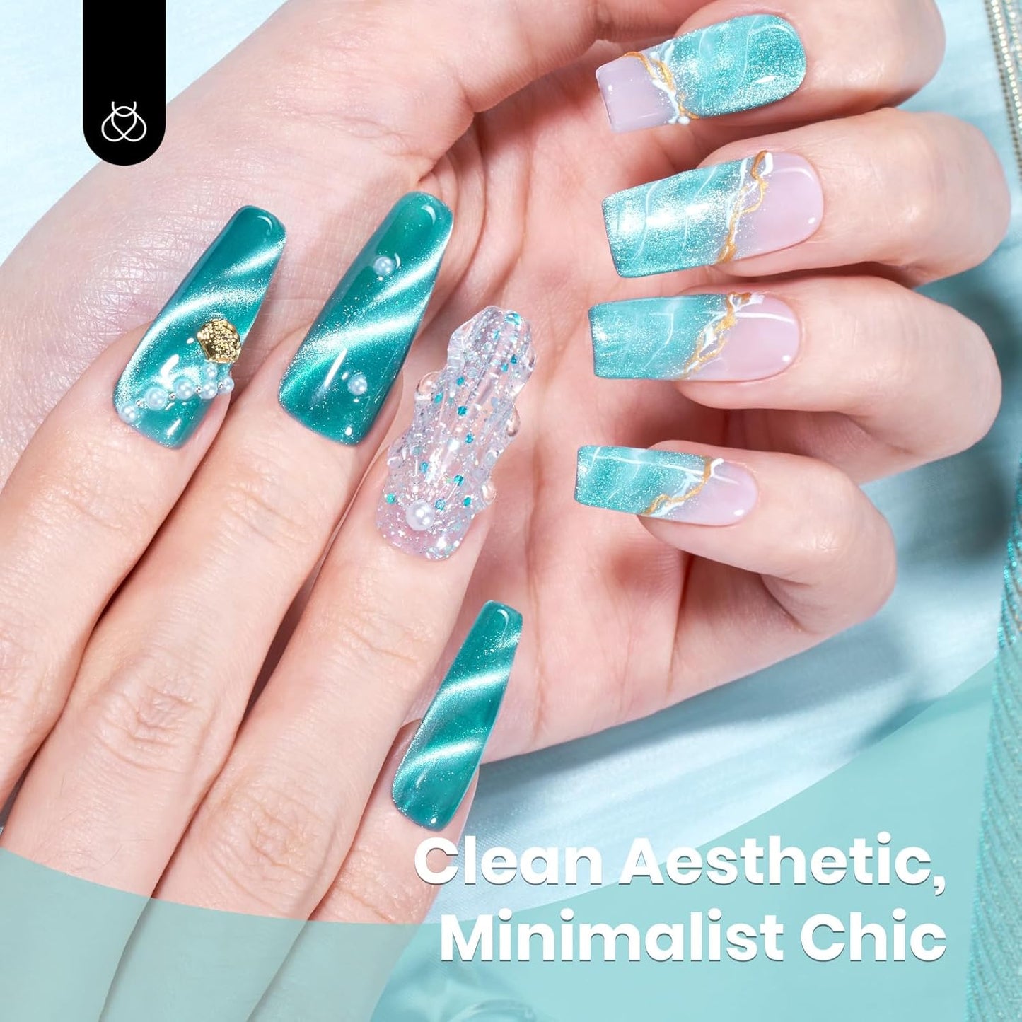 Beetles Blue Cat Eye Gel Polish, 15ML Blue Glass Cat Eye Glitter Gel Polish with Magnet Shimmer Translucent Sheer Color Soak Off UV Tide beam Series French Nail Art Dsign Gift for Women-Velvo Beauty