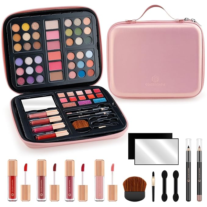 Color Nymph Makeup for Teens with Reusable Pink Handbag, All In One Girls Makeup Sets Makeup Kits for Girls Women with Eyeshadow Blushes Bronzer Highlighter Lipgloss-Velvo Beauty