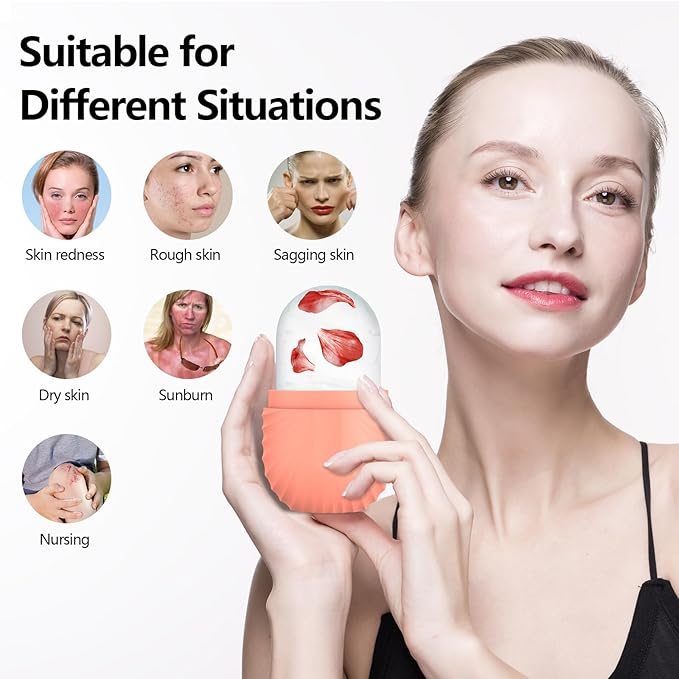 Ice Roller for Face and Eye, Silicone Ice Facial Roller Ice Holder, Face Ice Mold Skin Care, Face Icers Reusable Ice Cube Roller for Shrink Pores Anti Wrinkle Reduce Puffiness, Pink-Velvo Beauty